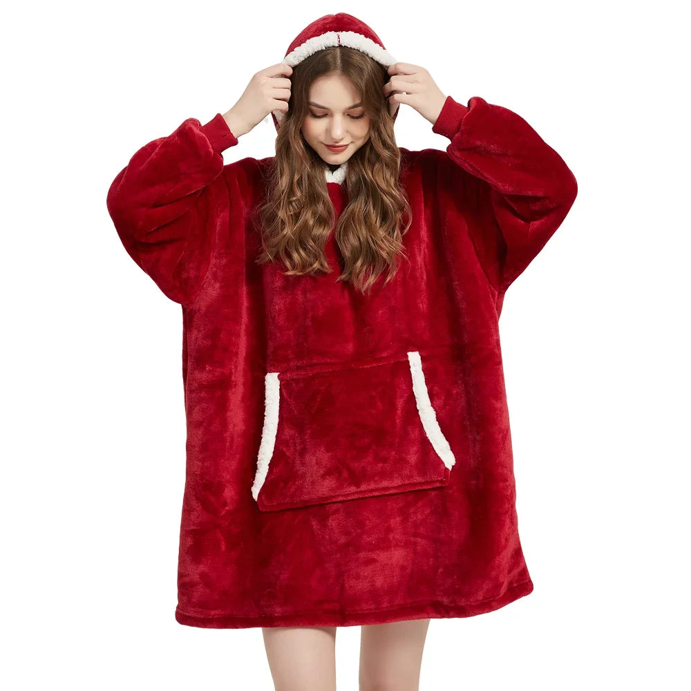 Winter Wearable Blankets Soft Warm Blanket Hoodie Sweatshirt Women Men Pullover Fleece Oversized Giant TV Blankets