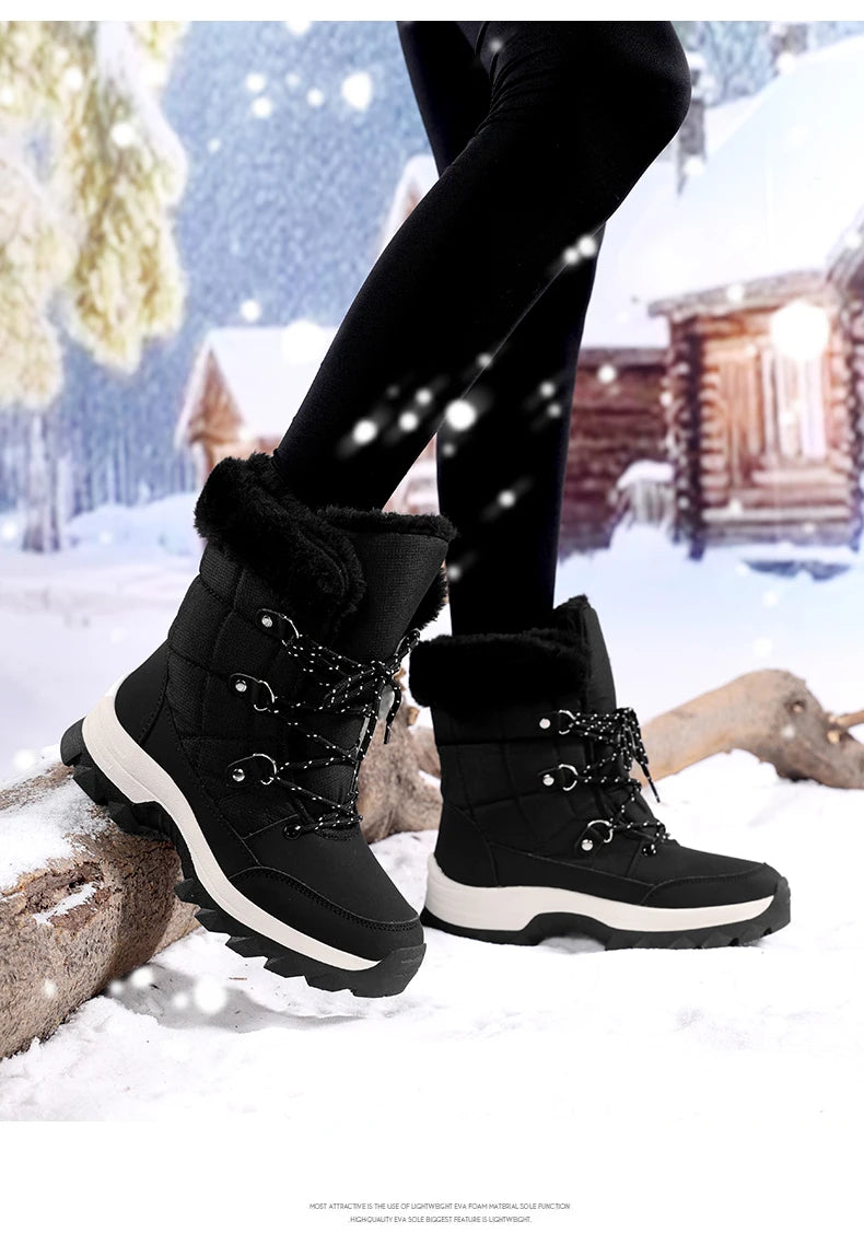 Winter Snow Boots for Couples Slip-Resistant Outdoor Waterproof Mid-Calf Boots With Warm Faux Fur Lining Fashionable and Trendy