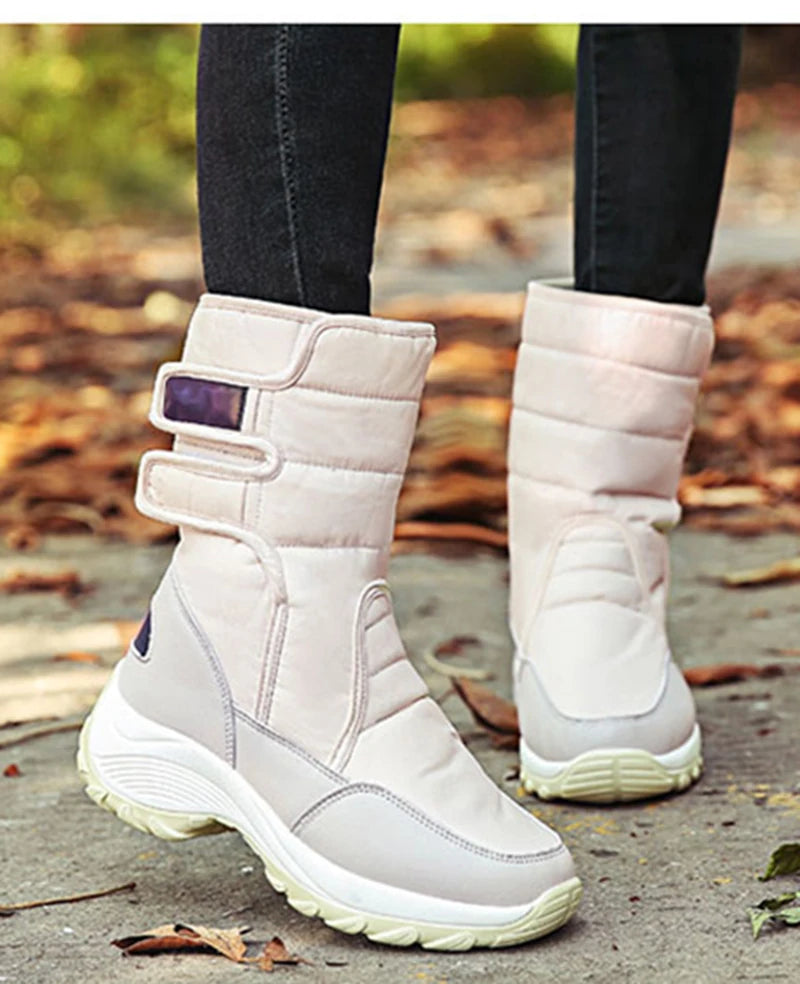 Waterproof Boots Women Winter Shoes Platform Boots WithThick Fur Mid-Calf Snow Boots Fashion Wedge Botas Mujer Shoes Woman