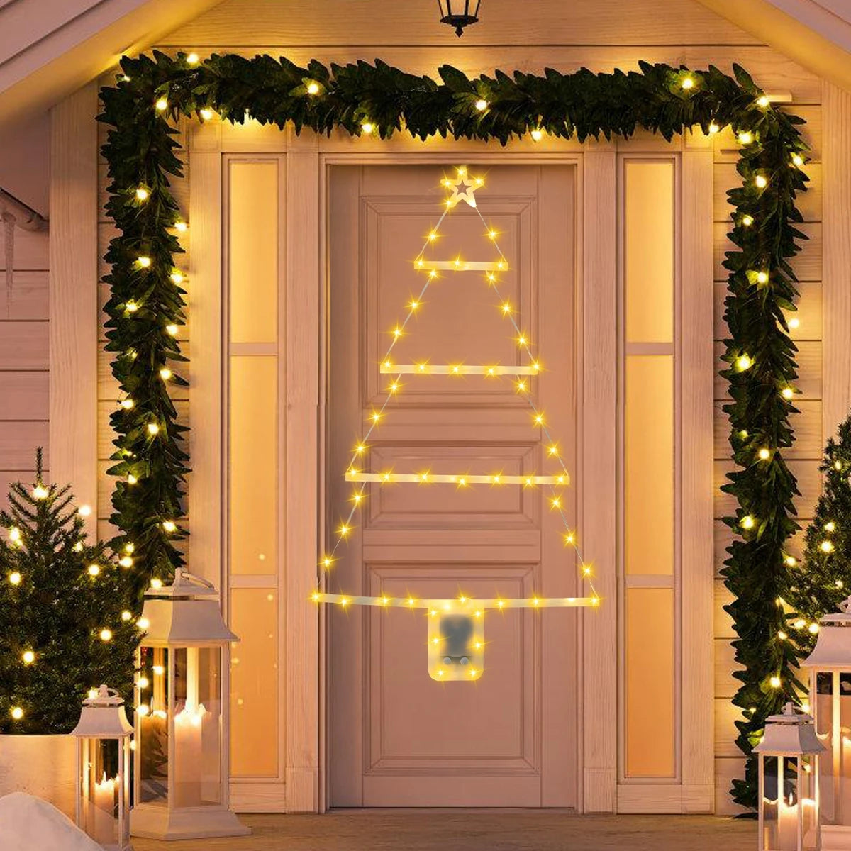 Christmas Tree Warm LED Ladder Lights Navidad Natal Noel Light Garland Merry Christmas Decorations For Home 2024 New Year 2025