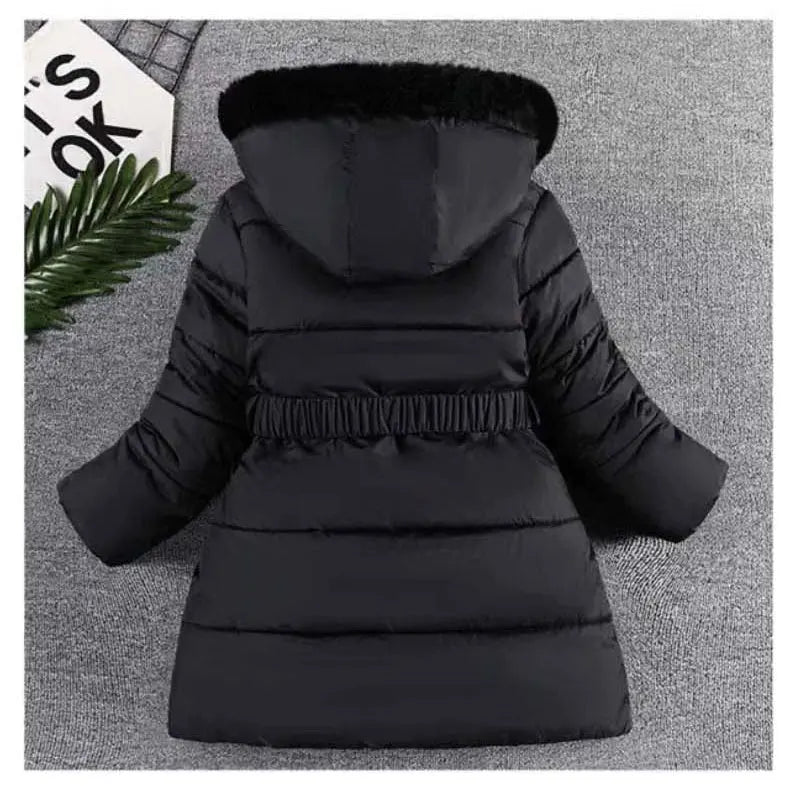 3 4 5 6 8 10 Years Winter Girls Coat Keep Warm Thicken Kids Jacket Hooded Zipper Fur Collar Princess Outerwear Children Clothing