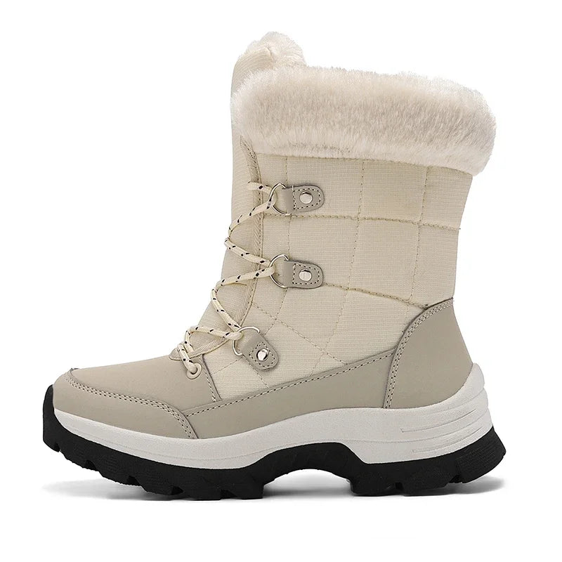 Winter Snow Boots for Couples Slip-Resistant Outdoor Waterproof Mid-Calf Boots With Warm Faux Fur Lining Fashionable and Trendy