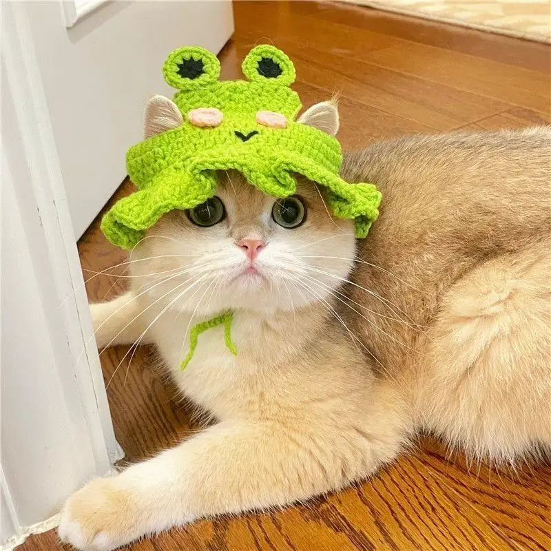 Cute Cat Hat Funny Pets Party Cosplay Headwear Delicate Hemming Pendant Decor Elasticity Knitted Hat Pet Accessories