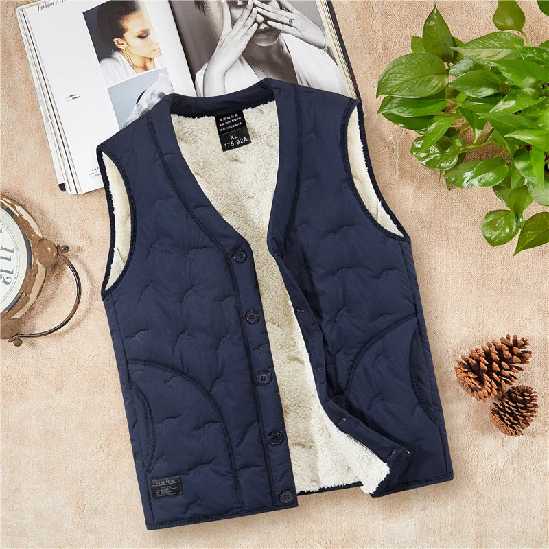 Winter Men's Vest Jackets Waterproof Outerwear Button Sleeveless Coats Warm Jacket Casual Lightweight Thick Sherpa Lined Vests