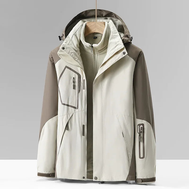 Winter 3 in 1 Fleece Lining Warm Jacket Sportwear Ski Camping Coat Windbreak Waterproof Outdoor Jacket Men Climbing Hiking Coats