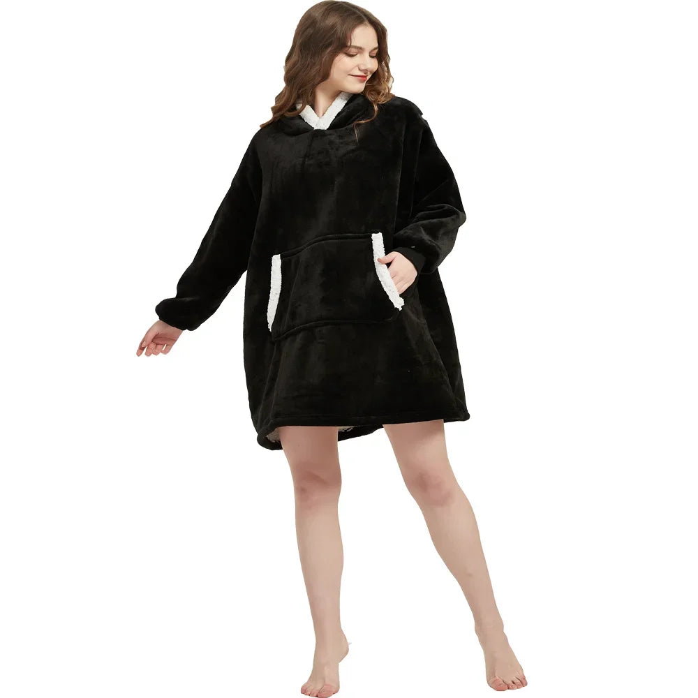 Winter Wearable Blankets Soft Warm Blanket Hoodie Sweatshirt Women Men Pullover Fleece Oversized Giant TV Blankets