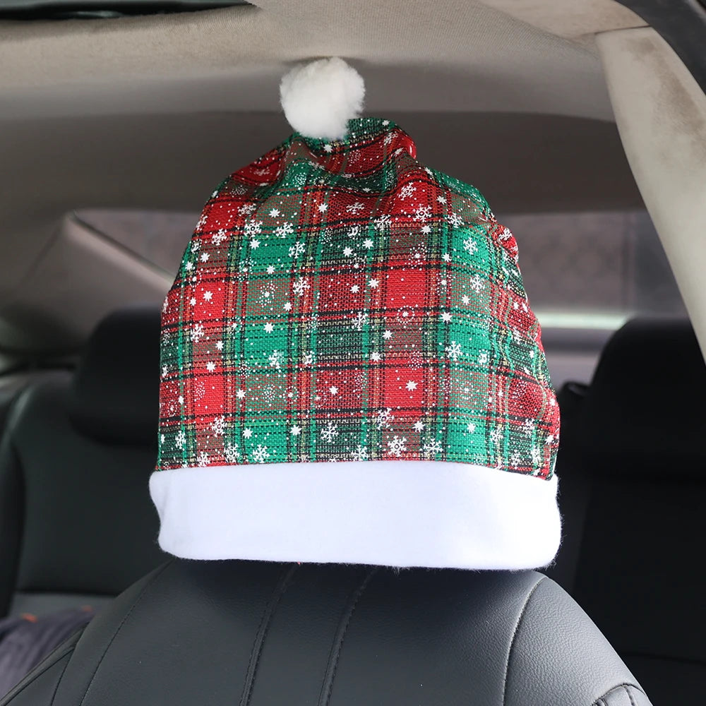 Christmas Car Seat Pillowcase Merry Christmas Santa's Hat Automotive Seat Headrest Cover Car Interior Decor Accessories Gift
