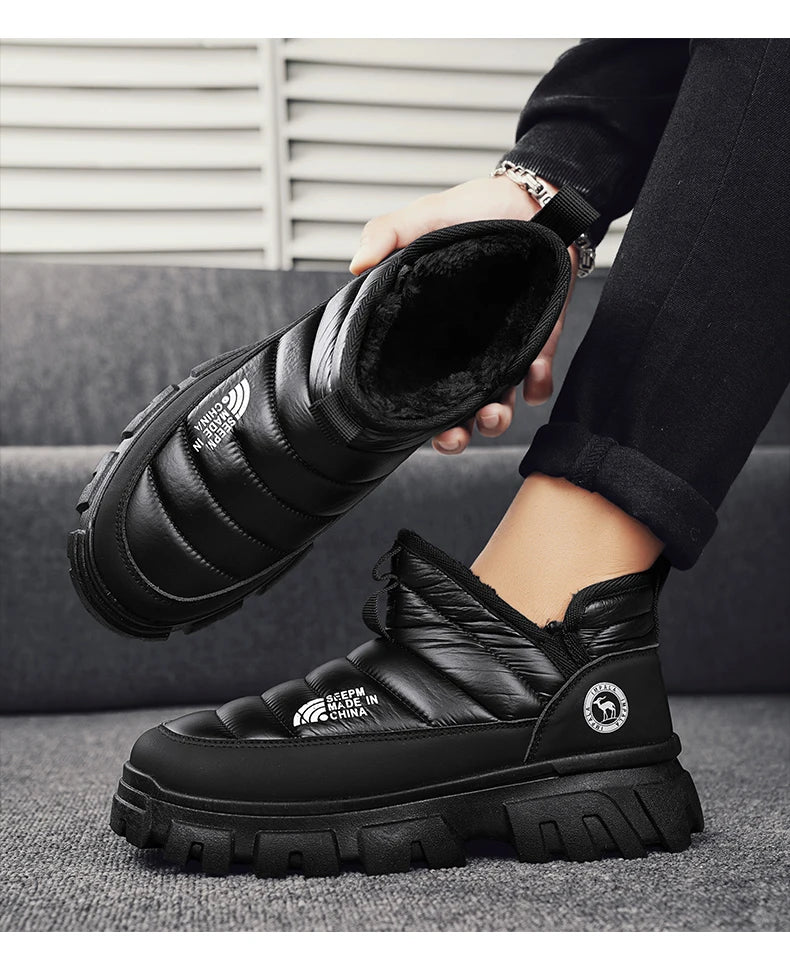 Winter Snow Boots, Men's Insulated Warm Cotton Boots, Anti-slip and Wear-resistant Hiking Shoes, Casual Outdoor Boots