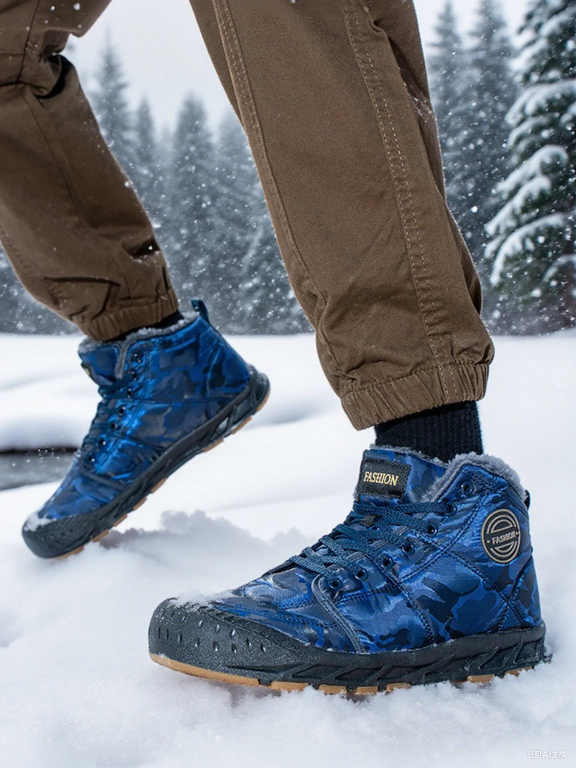 Winter Men's Snow Boots 2025 New Style Platform  Warm Fur Ankle Boots Camo Design Plush  Outdoor Non-slip Hiking Cycling Shoes