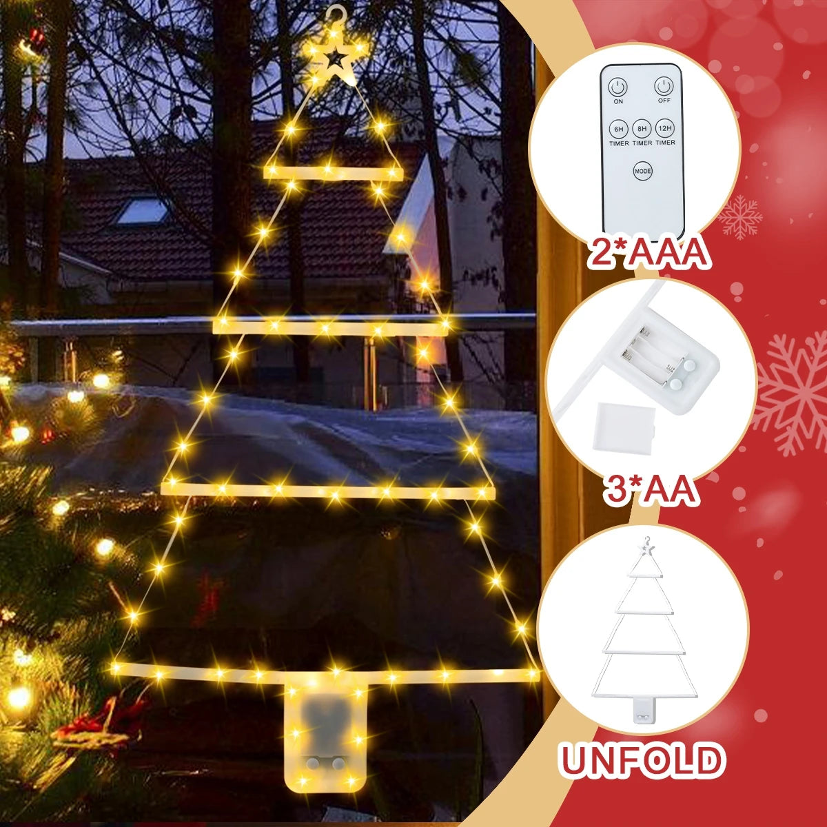 Christmas Tree Warm LED Ladder Lights Navidad Natal Noel Light Garland Merry Christmas Decorations For Home 2024 New Year 2025