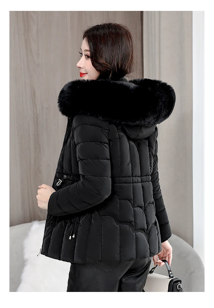 Winter 2025 New Down Jacket Women Parkas Fashion High-Quality Warm Cotton Padded Coat Ladies Short Overcoat Hooded Overwear Tops