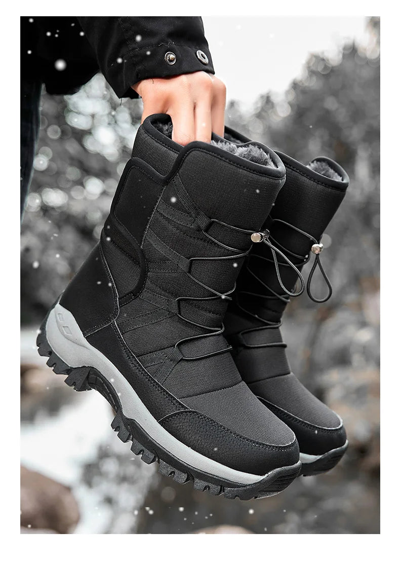 New Winter Hiking Boots Warm Plush Men's Boots High Top Couple Snow Boots Winter Outdoor Anti-Slip Ankle Boots Work Casual Boots