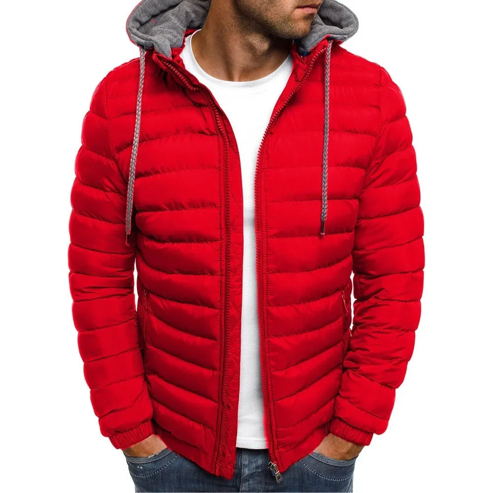 Winter Warm Cotton Jacket for Men Stand Collar Open Front Outdoor Sports Coat Casual Padded Coat