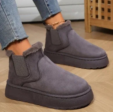 Winter Women Short Plush Warm Snow Boots Casual Shoes New Suede Fur Chelsea Ankle Boots Flats Platform Ladies Shoes Comfortable