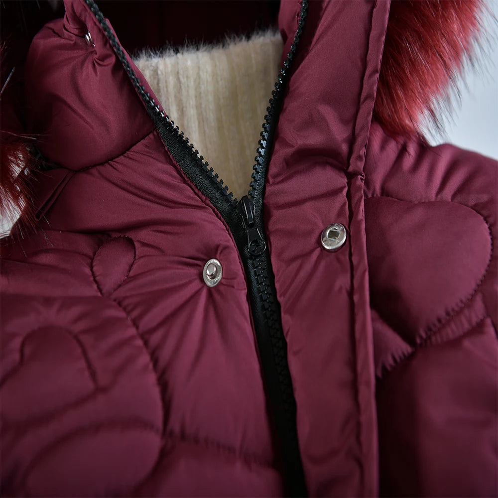 Winter Snow Suit For Girls, Fur Collar & Tunic Details Warm Cotton-padded Hooded Coat, Kids Outerwear