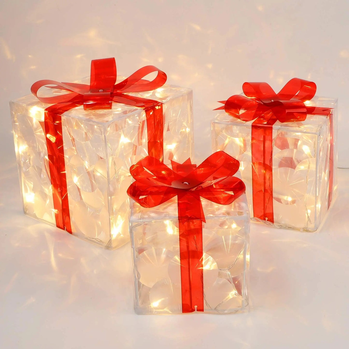 Christmas Glowing Decoration Gifts Box Ornament with Bow Christmas Lighting Box Outdoor Outdoor Backyard Party DIY Decorations