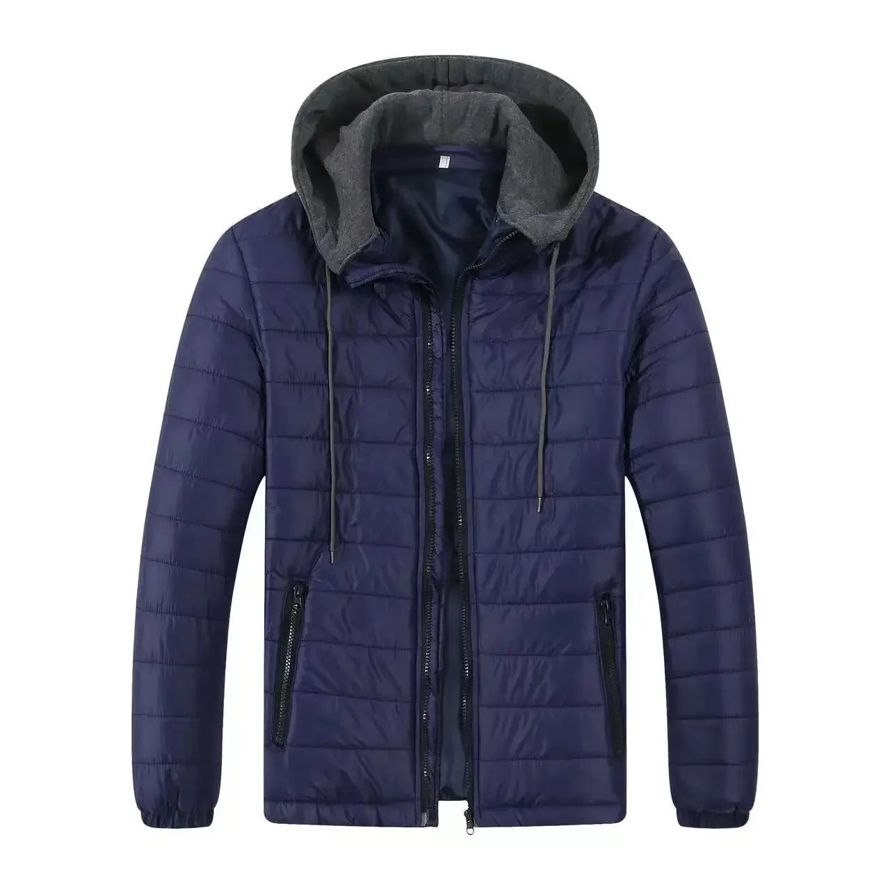 Winter Warm Cotton Jacket for Men Stand Collar Open Front Outdoor Sports Coat Casual Padded Coat