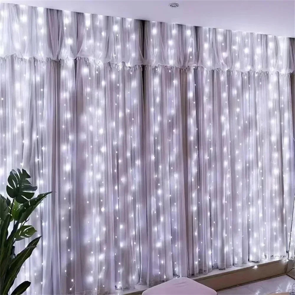 Christmas Light Party Birthday Wall Decoration LED 8 Mode 3/6M Garland Wedding Fairy Light USB Curtain String Lamp Holiday Decor
