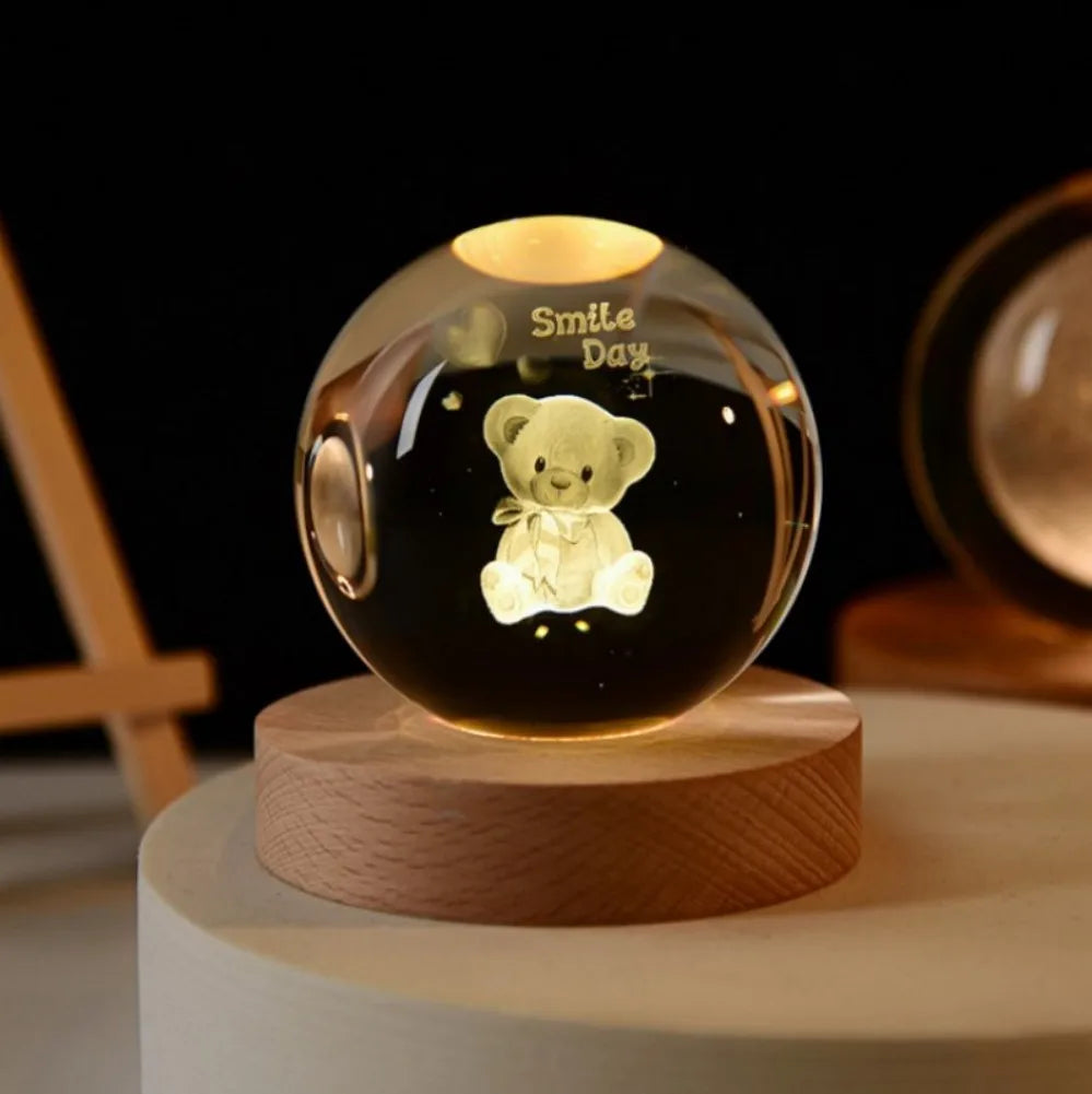 【Christmas birthday gifts】NEW Night Light Book Bear Rose USB LED Night Light Galaxy Saturn 3D Crystal Ball Mood Light Christmas