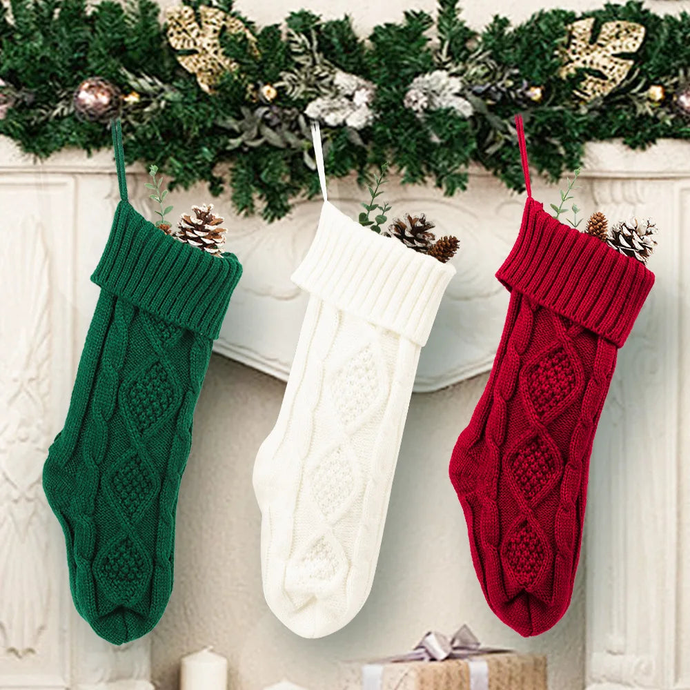 Large Christmas decorations Christmas stocking gift bag Knitted Christmas pendant Cross border woolen Christmas stocking