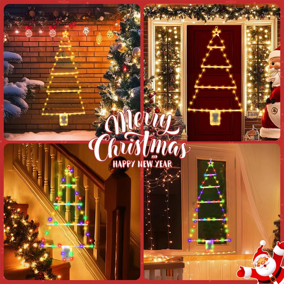 Christmas Tree Warm LED Ladder Lights Navidad Natal Noel Light Garland Merry Christmas Decorations For Home 2024 New Year 2025