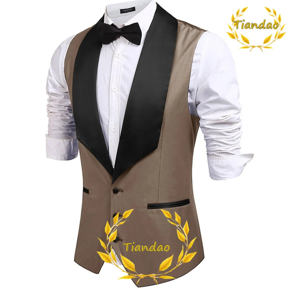 Men's Suit Vest Wedding Groom Sleeveless Jacket Lapel Slim Fit Workwear 3 Buttons Waistcoat Steampunk chaleco hombre