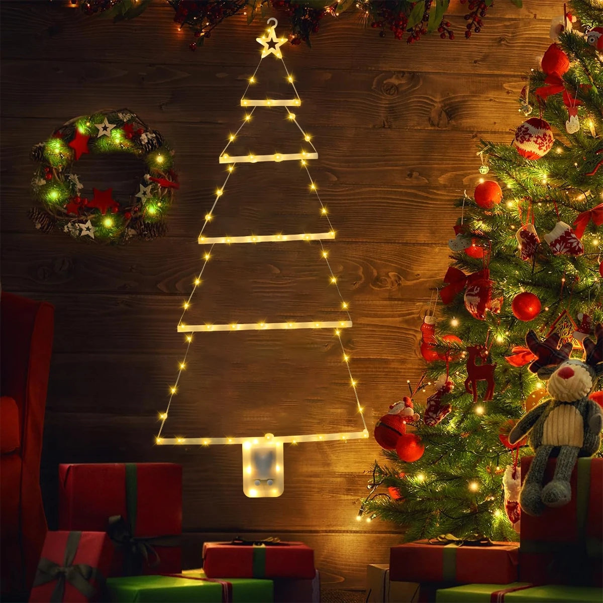 Christmas Tree Warm LED Ladder Lights Navidad Natal Noel Light Garland Merry Christmas Decorations For Home 2024 New Year 2025