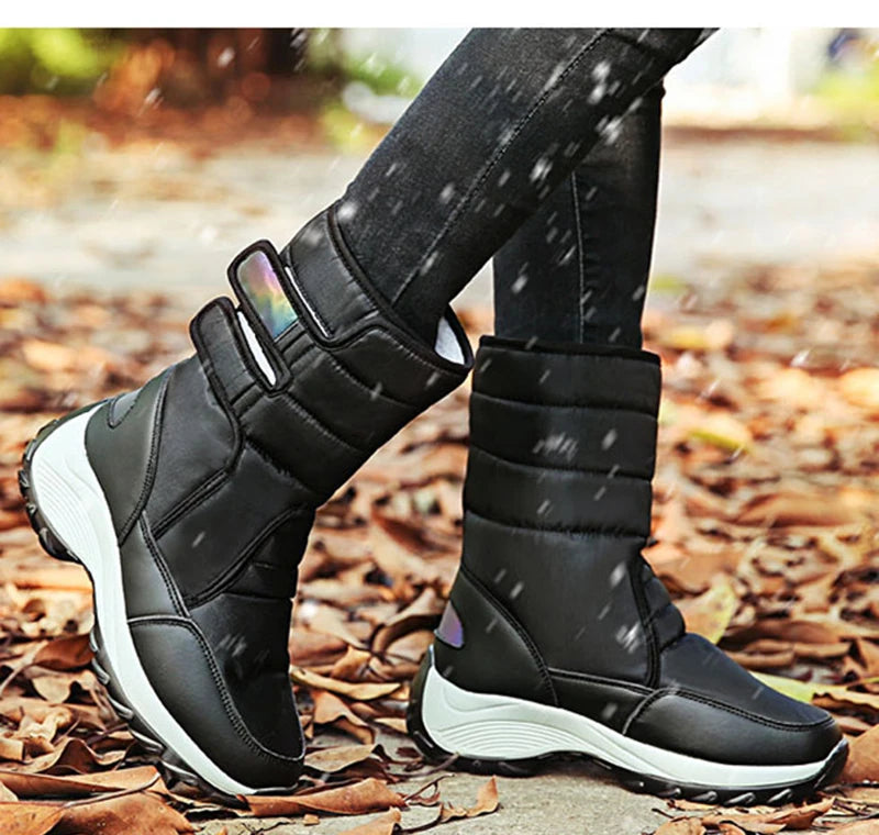Waterproof Boots Women Winter Shoes Platform Boots WithThick Fur Mid-Calf Snow Boots Fashion Wedge Botas Mujer Shoes Woman