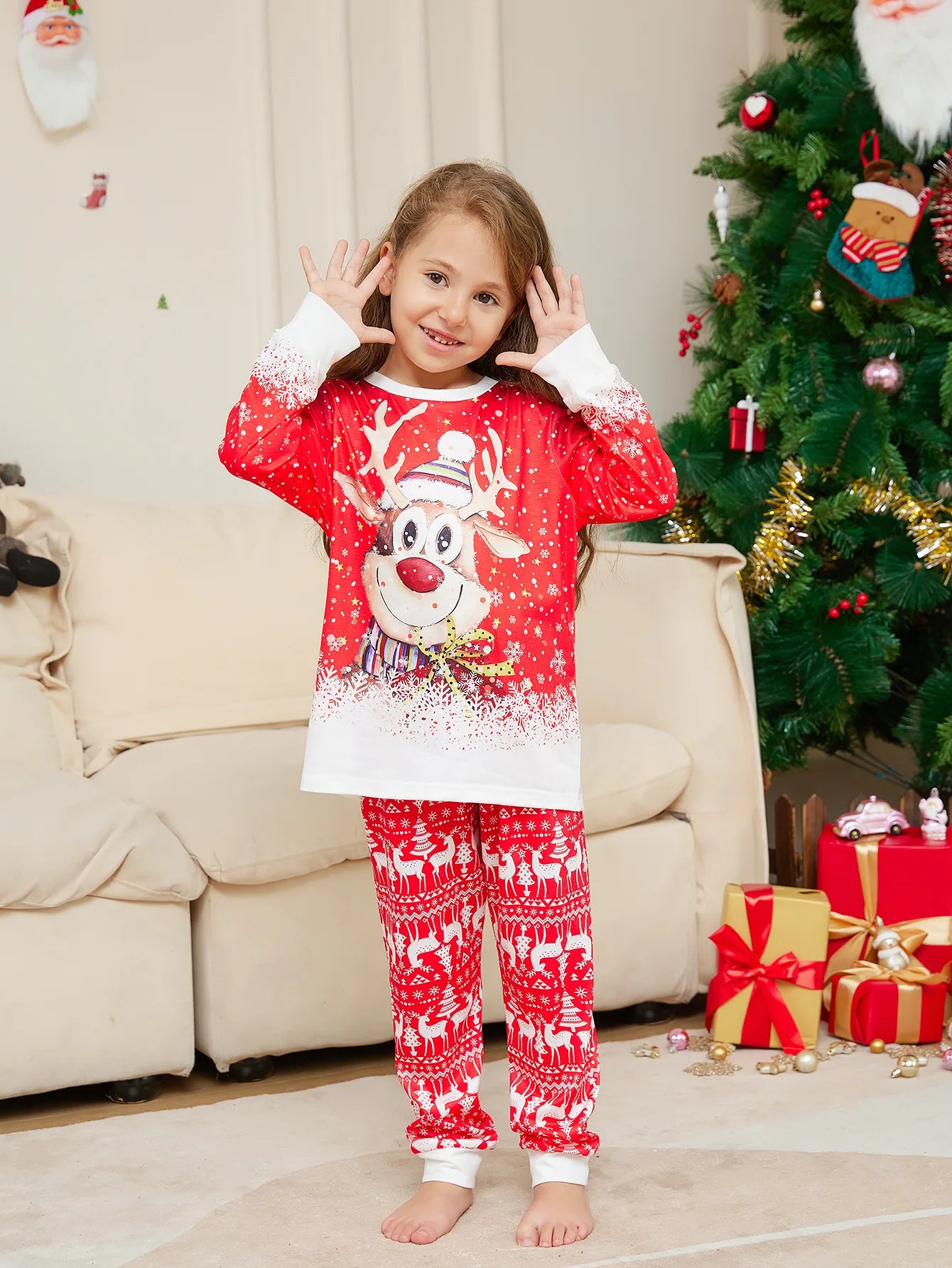Christmas Pajama Set Family Matching Nightwear Couples Daughter Daddy Son Mother Kids Reindeer Printed Long Sleeved Xmas Clothes