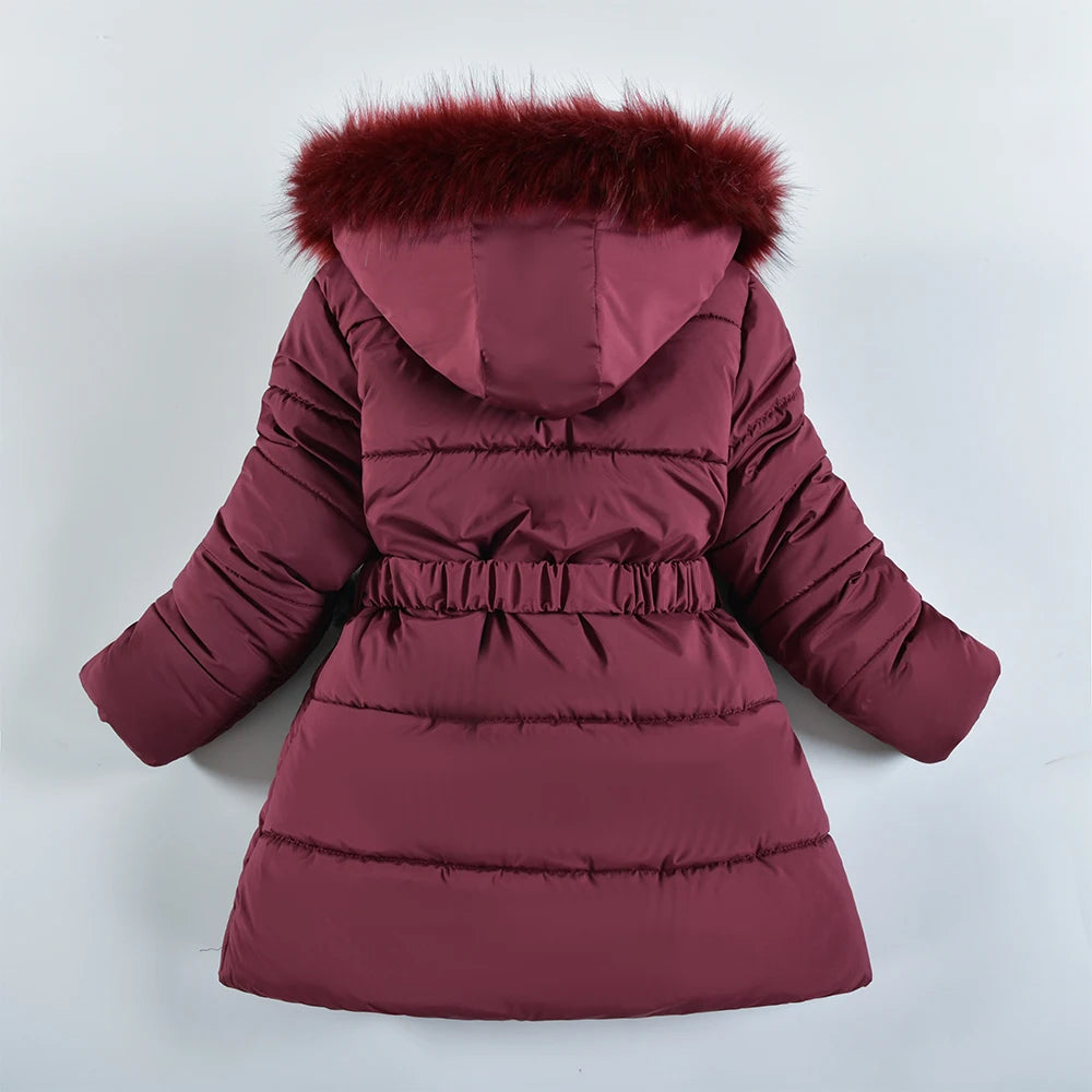 Winter Snow Suit For Girls, Fur Collar & Tunic Details Warm Cotton-padded Hooded Coat, Kids Outerwear