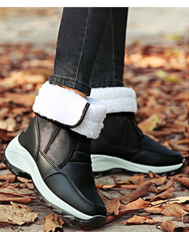 Waterproof Boots Women Winter Shoes Platform Boots WithThick Fur Mid-Calf Snow Boots Fashion Wedge Botas Mujer Shoes Woman