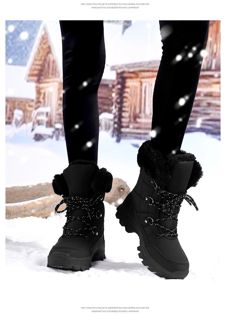Winter Snow Boots for Couples Slip-Resistant Outdoor Waterproof Mid-Calf Boots With Warm Faux Fur Lining Fashionable and Trendy