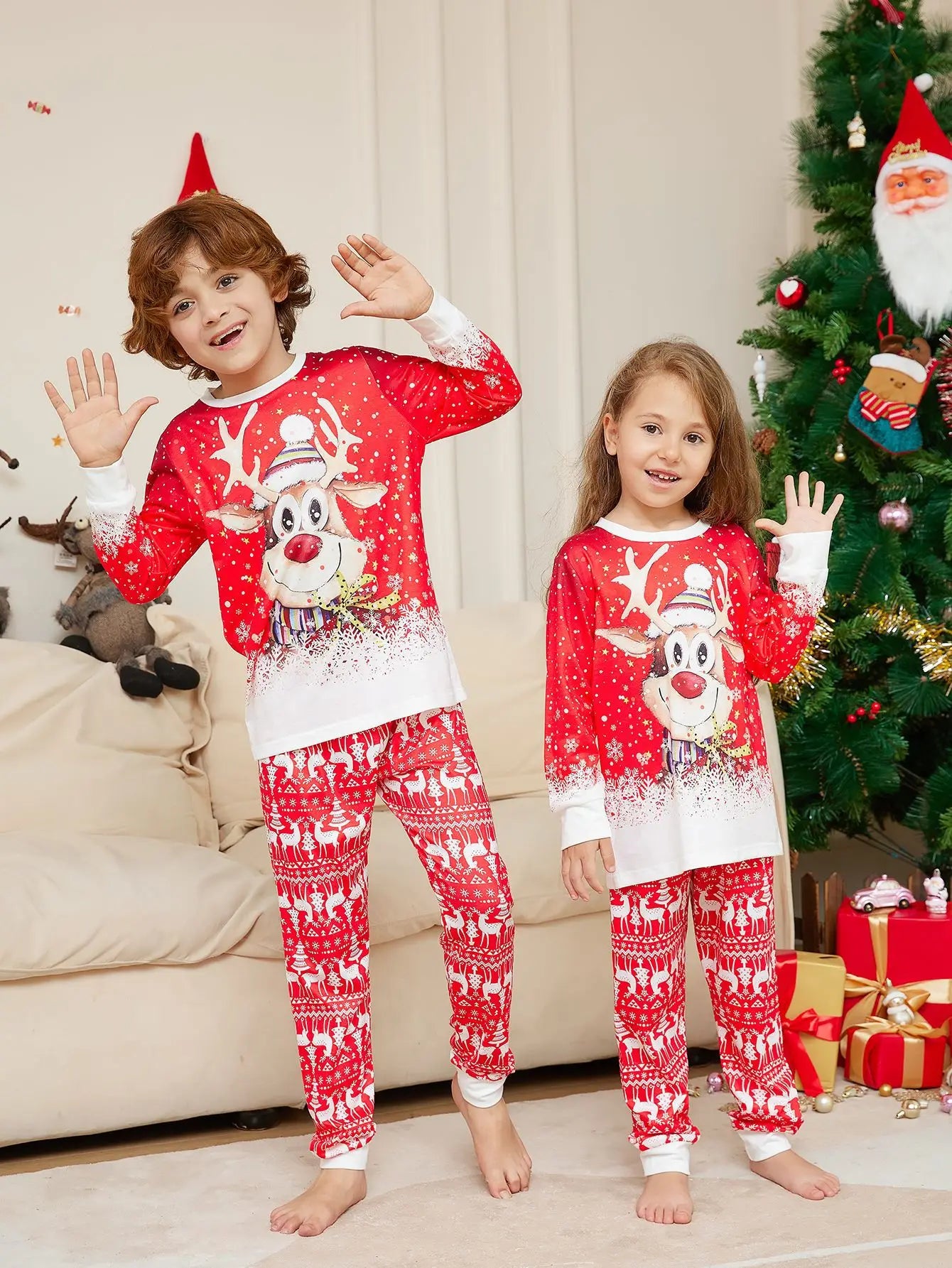 Christmas Pajama Set Family Matching Nightwear Couples Daughter Daddy Son Mother Kids Reindeer Printed Long Sleeved Xmas Clothes