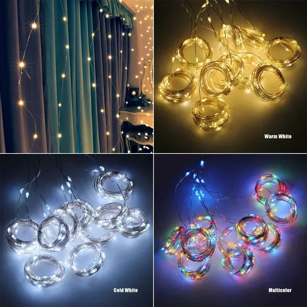 Christmas Light Party Birthday Wall Decoration LED 8 Mode 3/6M Garland Wedding Fairy Light USB Curtain String Lamp Holiday Decor