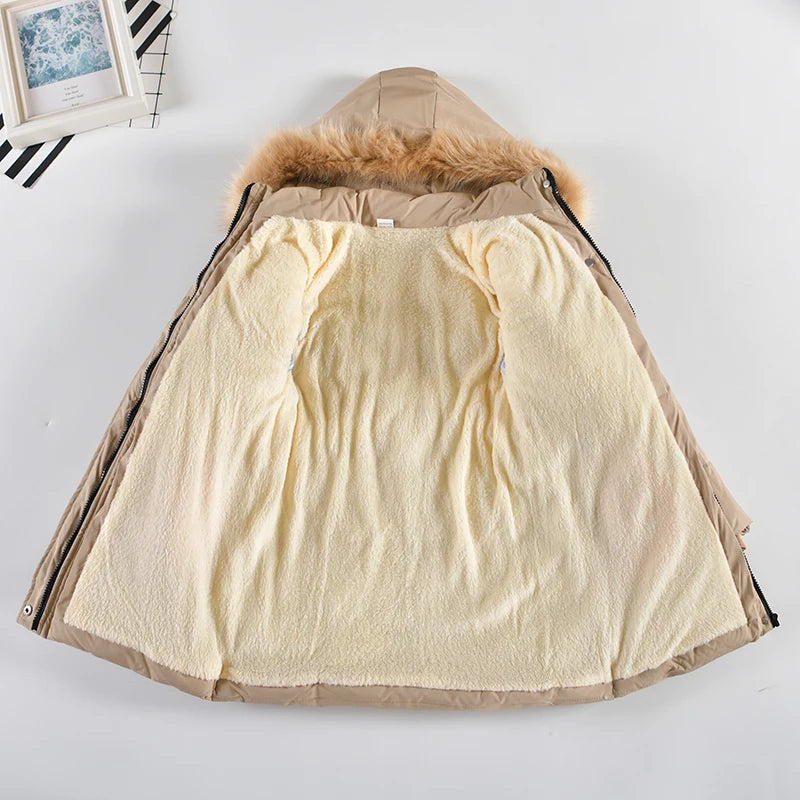 Winter Snow Suit For Girls, Fur Collar & Tunic Details Warm Cotton-padded Hooded Coat, Kids Outerwear
