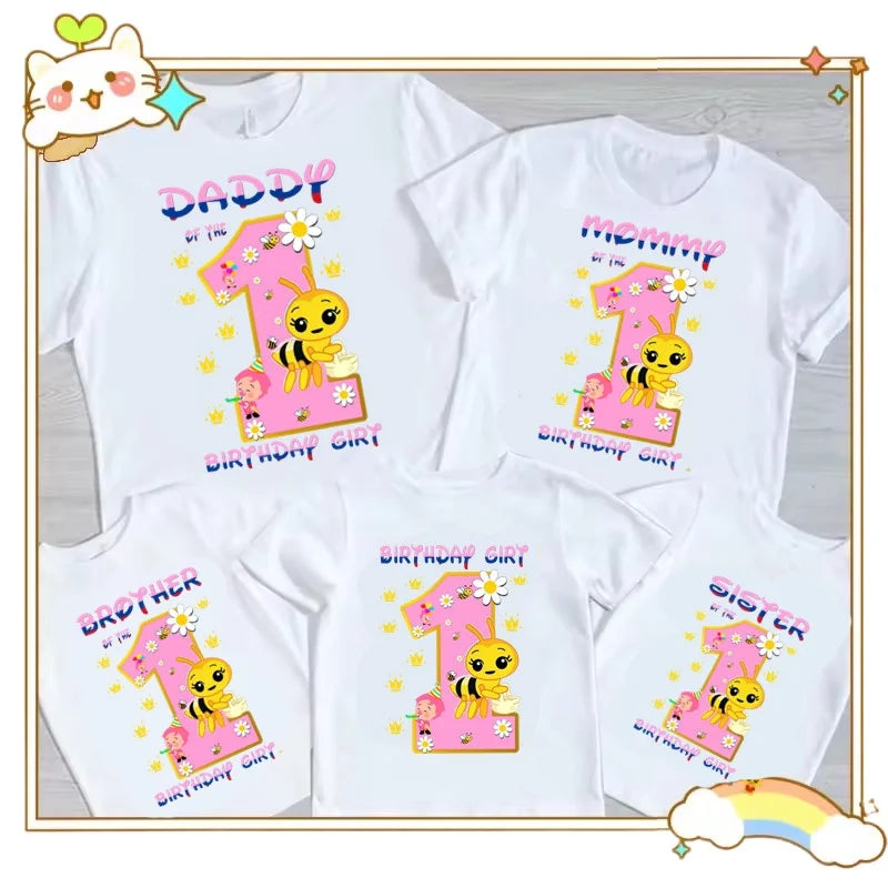 Family Matching Birthday Party Girl T-shirt Personalized Name Bee Sweet Family Mom and Dad Birthday Top