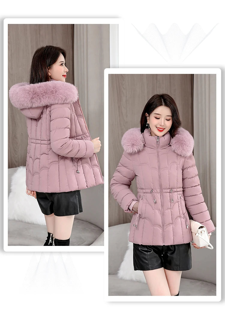 Winter 2025 New Down Jacket Women Parkas Fashion High-Quality Warm Cotton Padded Coat Ladies Short Overcoat Hooded Overwear Tops