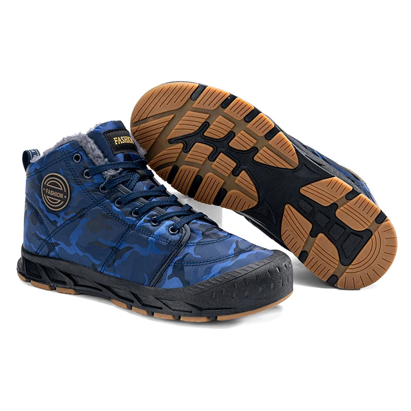 Winter Men's Snow Boots 2025 New Style Platform  Warm Fur Ankle Boots Camo Design Plush  Outdoor Non-slip Hiking Cycling Shoes