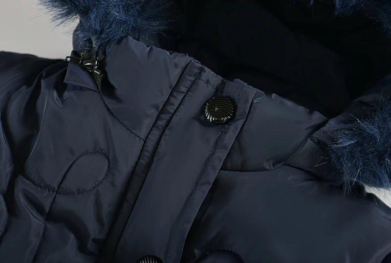 Winter Snow Suit For Girls, Fur Collar & Tunic Details Warm Cotton-padded Hooded Coat, Kids Outerwear