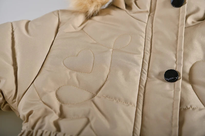 Winter Snow Suit For Girls, Fur Collar & Tunic Details Warm Cotton-padded Hooded Coat, Kids Outerwear