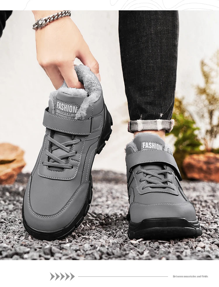 Winter Boots for Men New Waterproof PU Leather Warm Snow Ankle Boots Outdoor Warm Plush Non-slip Work High-top Casual Shoes