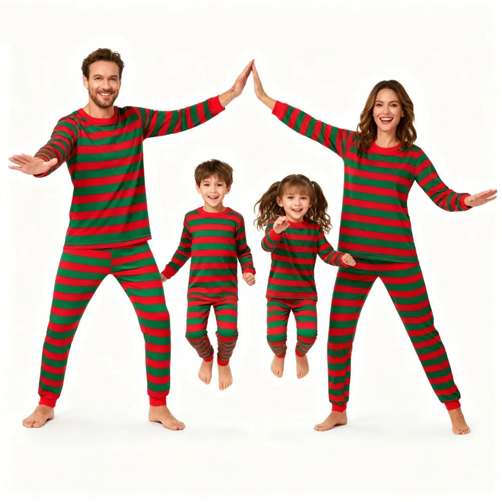 Family Matching Christmas Pajamas Sets Red Green Striped Sleepwear Xmas Festive Pjs for Dad Mom Kids Baby Loungewear Outfits