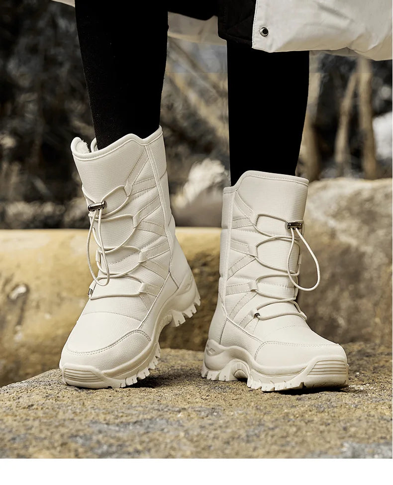New Winter Hiking Boots Warm Plush Men's Boots High Top Couple Snow Boots Winter Outdoor Anti-Slip Ankle Boots Work Casual Boots