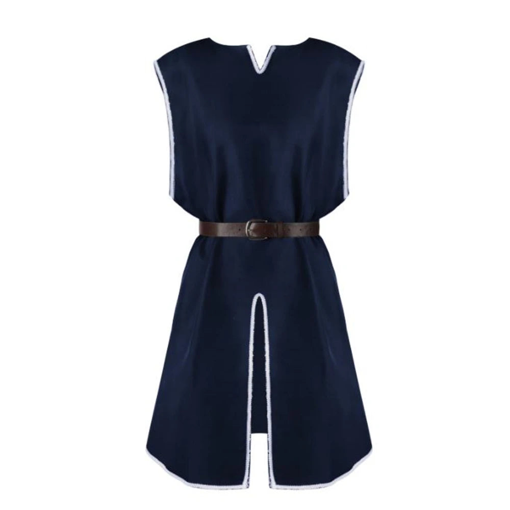 Adult Men Medieval Renaissance Warriors Knight Costume Robe Shirt Tops Sleeveless Cos Tabard Surcoat Male Tunic Loose  S-2XL