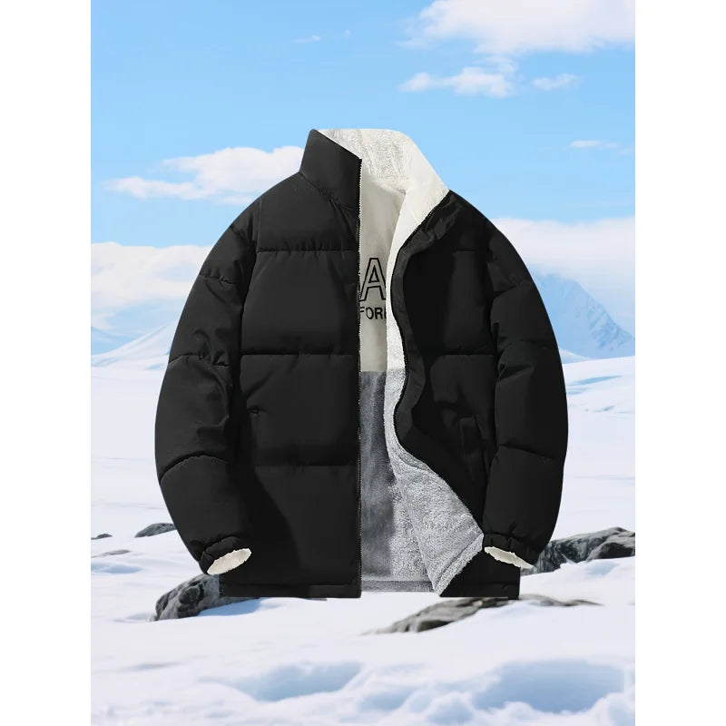 Thick Insulated Coat with Stand-Up Collar