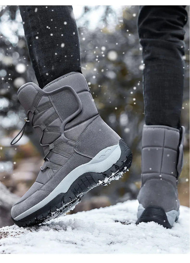 New Winter Hiking Boots Warm Plush Men's Boots High Top Couple Snow Boots Winter Outdoor Anti-Slip Ankle Boots Work Casual Boots