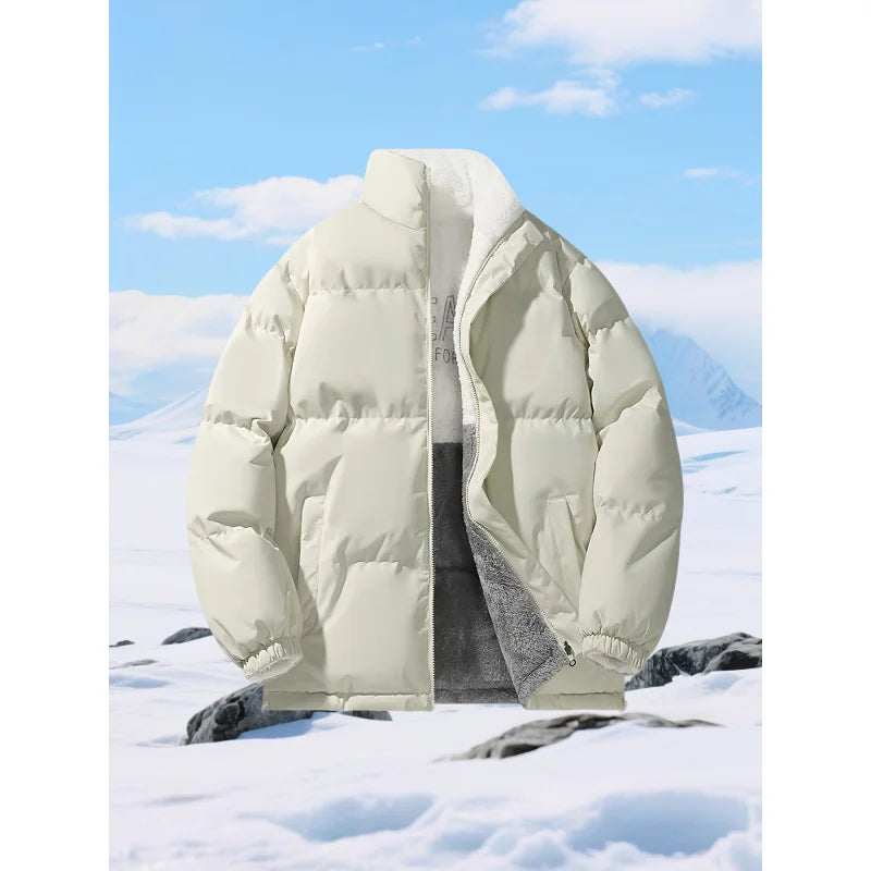 Thick Insulated Coat with Stand-Up Collar