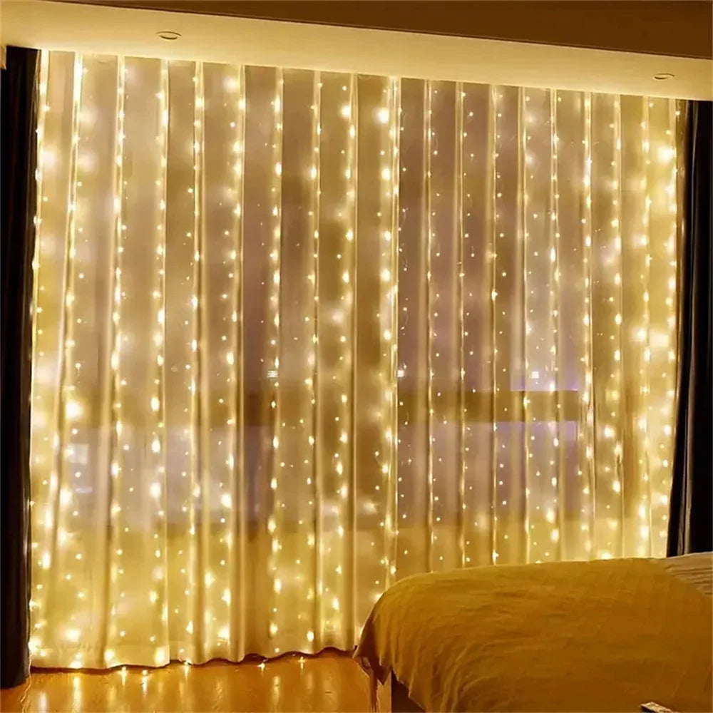 Christmas Light Party Birthday Wall Decoration LED 8 Mode 3/6M Garland Wedding Fairy Light USB Curtain String Lamp Holiday Decor