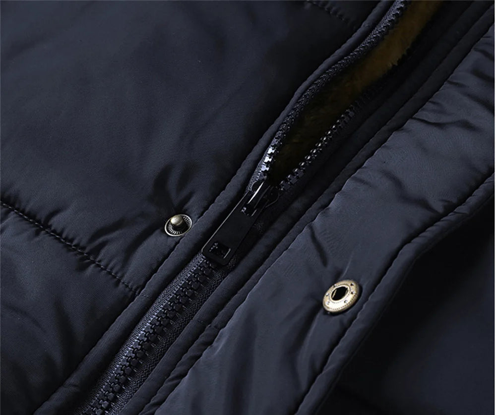 The new men's winter workwear for 2025 features a thick and warm windproof wool men's fur coat with a hood and a leather collar