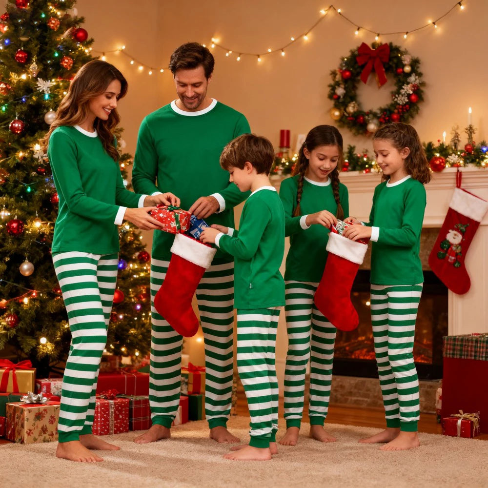 Matching Family Christmas Pajamas Set 100 Cotton Striped Pajamas Classic Sleepwear Loungewear Xmas Holiday Pajamas Family Look